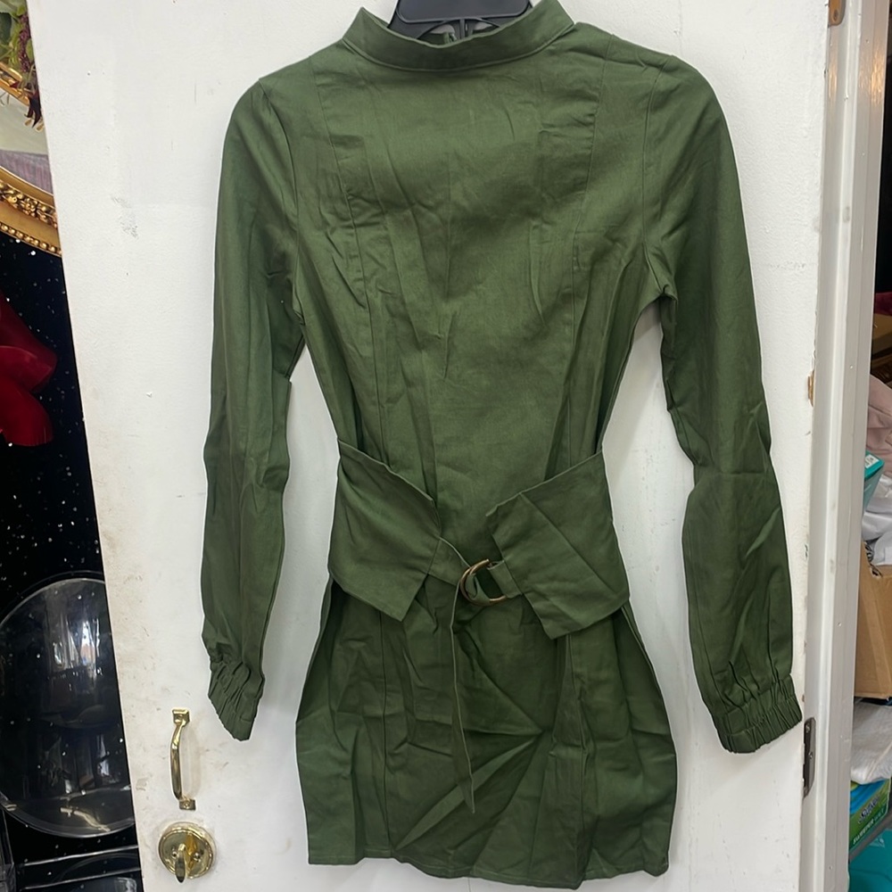 Super Cute Green Utility Dress with Waist Belt